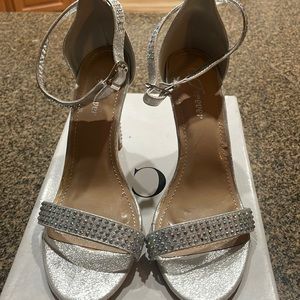 Silver sparkle heels with ankle straps, gently worn